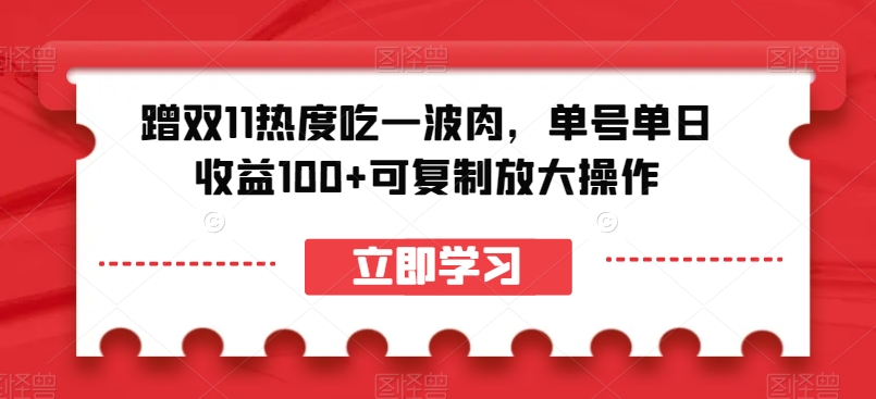 蹭双11热度吃一波肉，单号单日收益100+可复制放大操作【揭秘】-千城资源网