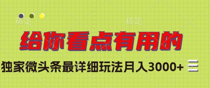 独家微头条最详细玩法，月入3000+【揭秘】-千城资源网