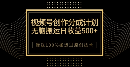 最新视频号创作分成计划，无脑搬运一天收益500+，100%搬运过原创技巧【揭秘】-千城资源网