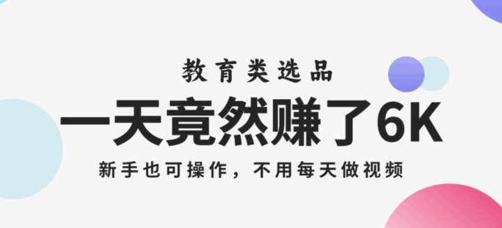 一天竟然赚了6000多，教育类选品，新手也可操作，更不用每天做短视频【揭秘】-千城资源网