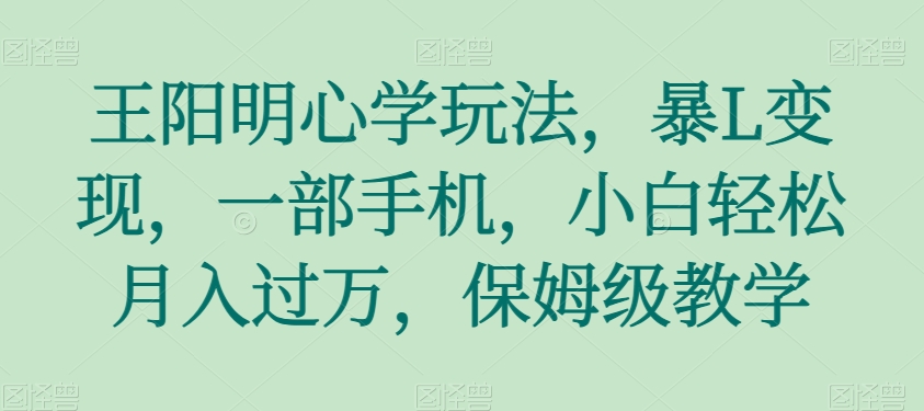 王阳明心学玩法，暴L变现，一部手机，小白轻松月入过万，保姆级教学【揭秘】-千城资源网