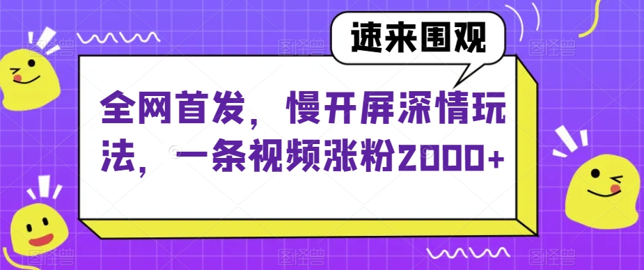 全网首发，慢开屏深情玩法，一条视频涨粉2000+【揭秘】-千城资源网