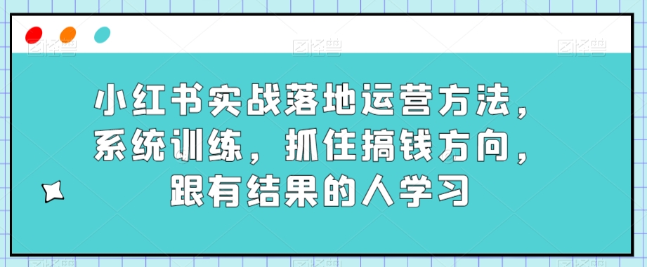 小红书实战落地运营方法，系统训练，抓住搞钱方向，跟有结果的人学习-千城资源网