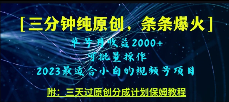 三分钟制作视频号纯原创，条条爆款，轻松月入过万【揭秘】-千城资源网