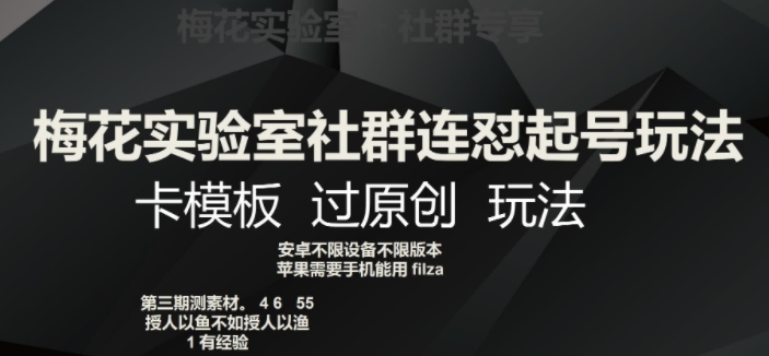 梅花实验室社群连怼起号玩法，卡模板过原创玩法【揭秘】-千城资源网