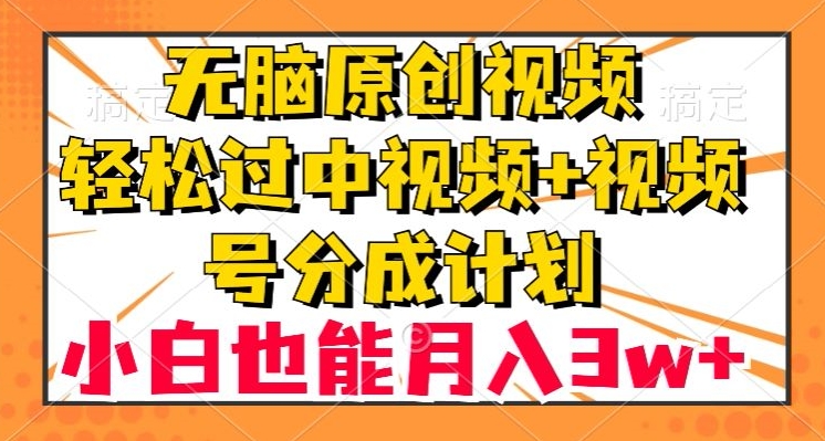 无脑原创视频，轻松过中视频+视频号分成计划，小白也能月入3w+【揭秘】-千城资源网