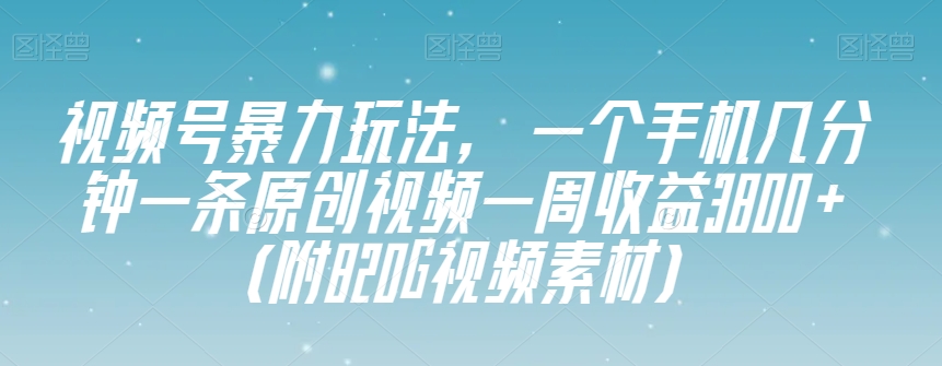视频号暴力玩法，一个手机几分钟一条原创视频一周收益3800+（附820G视频素材）-千城资源网