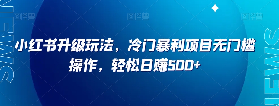 小红书升级玩法，冷门暴利项目无门槛操作，轻松日赚500+【揭秘】-千城资源网