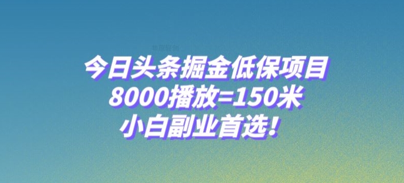 今日头条掘金低保项目，8000播放=150米，小白副业首选【揭秘】-千城资源网