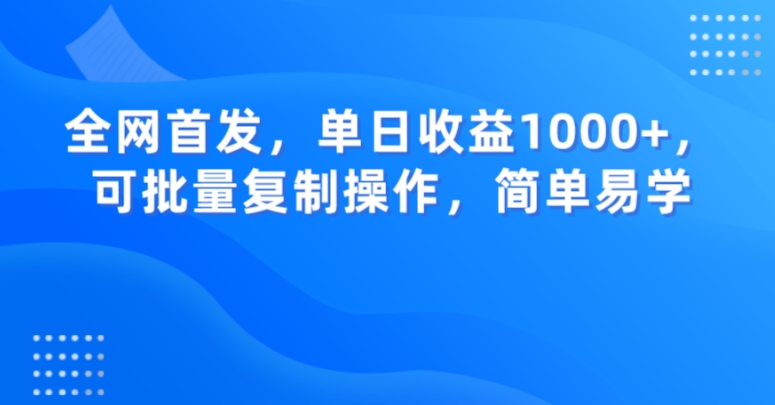 全网首发，单日收益1000+，可批量复制操作，简单易学【揭秘】-千城资源网