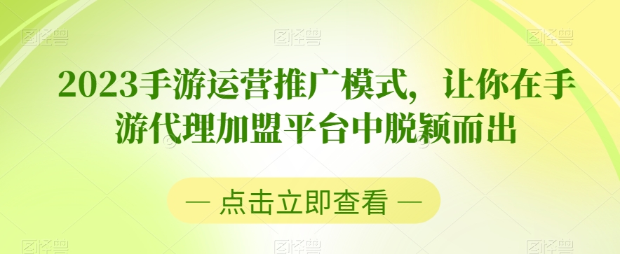 2023手游运营推广模式，让你在手游代理加盟平台中脱颖而出-千城资源网