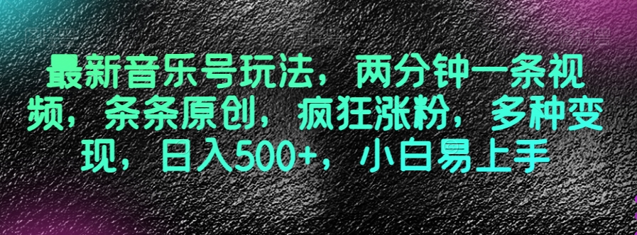 最新音乐号玩法，两分钟一条视频，条条原创，疯狂涨粉，多种变现，日入500+，小白易上手【揭秘】-千城资源网