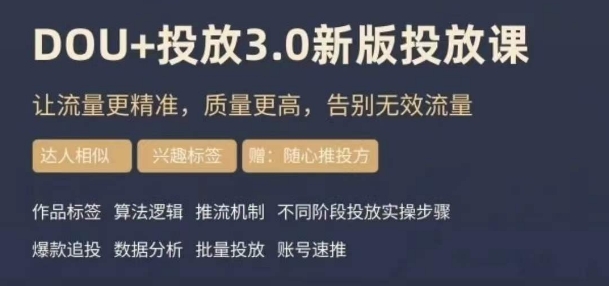 dou+豆荚投放实操课3.0新版，让流量更精准，质量更高，告别无效流量-千城资源网