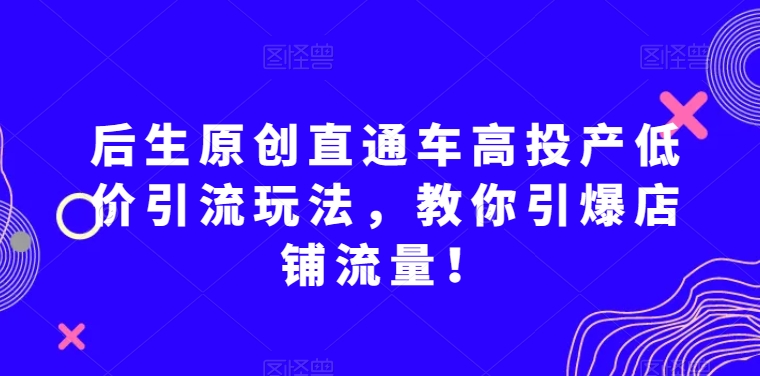后生原创直通车高投产低价引流玩法，教你引爆店铺流量！-千城资源网