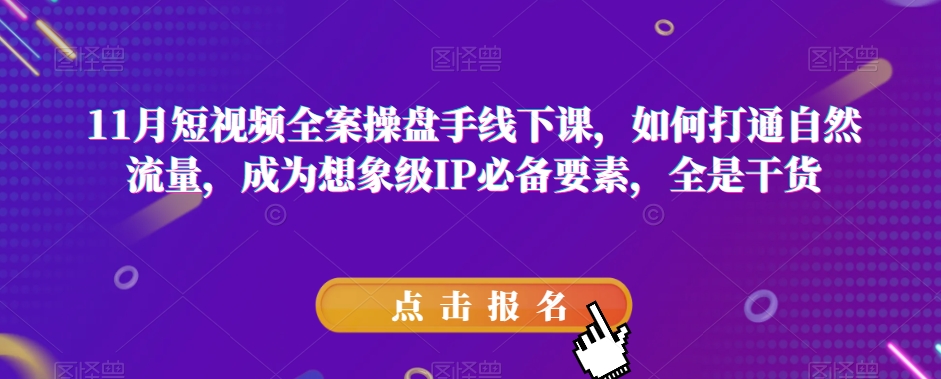 11月短视频全案操盘手线下课，如何打通自然流量，成为想象级IP必备要素，全是干货-千城资源网