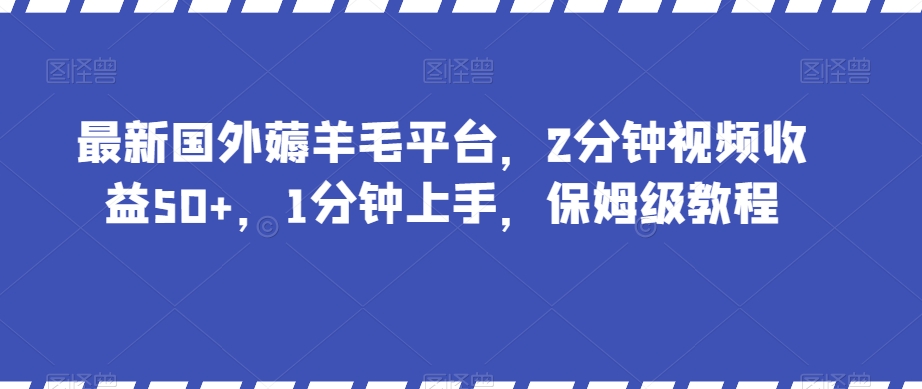最新国外薅羊毛平台，2分钟视频收益50+，1分钟上手，保姆级教程【揭秘】-千城资源网