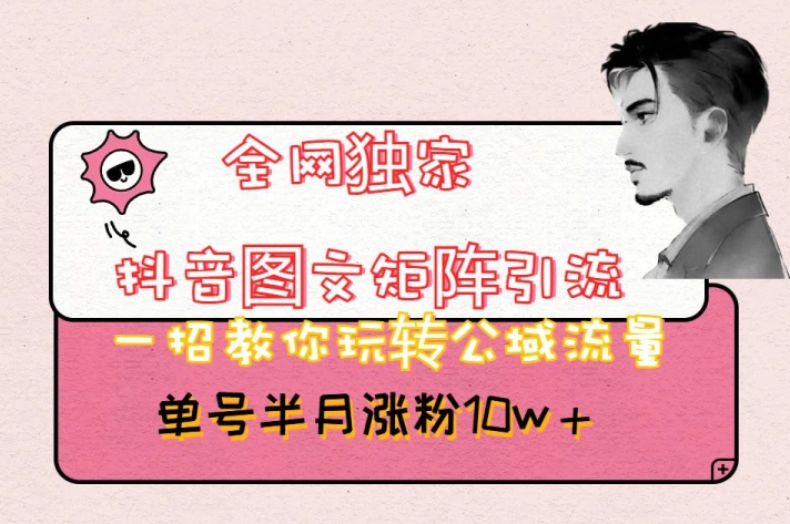 全网独家抖音图文矩阵引流，一招教你玩转公域流量，单号半月涨粉10w+【揭秘】-千城资源网