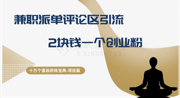 十万个富翁修炼宝典之11.兼职派单评论区引流，2块钱一个创业粉-千城资源网