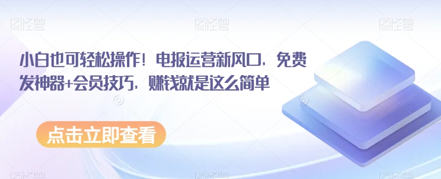 小白也可轻松操作！电报运营新风口，免费发神器+会员技巧，赚钱就是这么简单-千城资源网