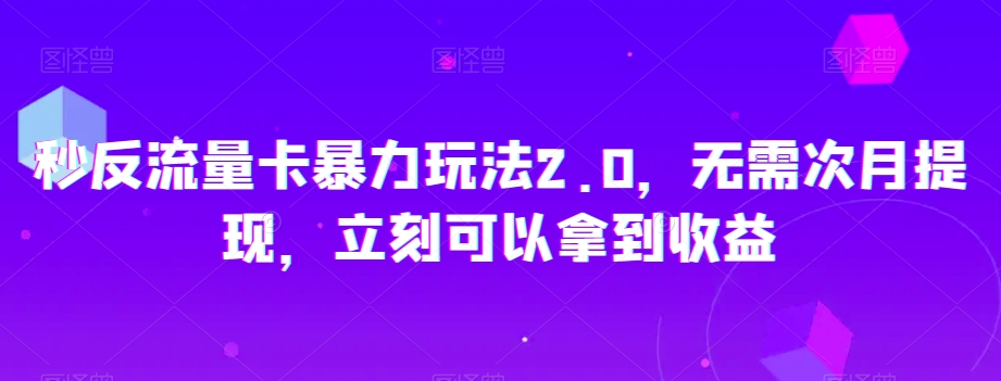 秒反流量卡暴力玩法2.0，无需次月提现，立刻可以拿到收益【揭秘】-千城资源网