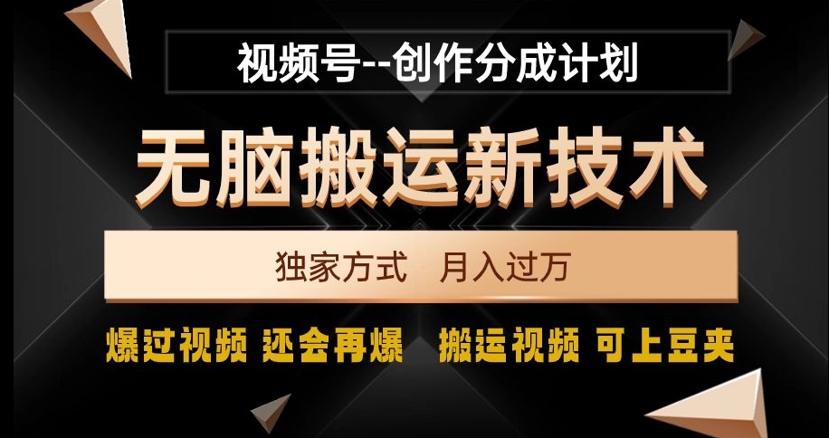 视频号无脑搬运新技术，破原创壕流量，独家方式，爆过视频，还会再爆【揭秘】-千城资源网
