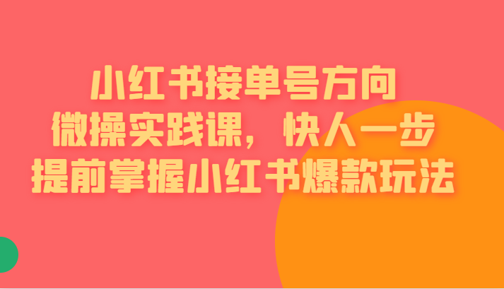 [小红书]小红书接单号方向微操实践课，快人一步提前掌握小红书爆款玩法-千城资源网