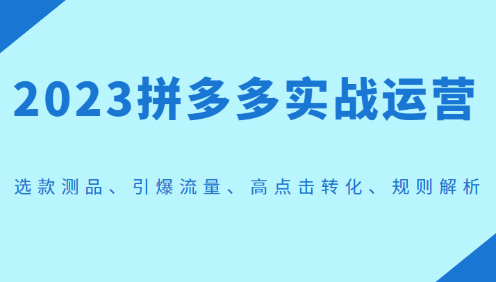 2023拼多多实战运营，选款测品、引爆流量、高点击转化、规则解析-千城资源网