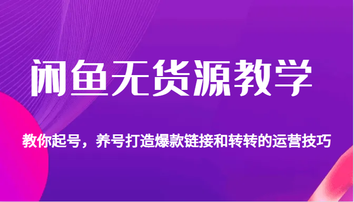 闲鱼无货源教学，教你起号，养号打造爆款链接以及转转的运营技巧-千城资源网