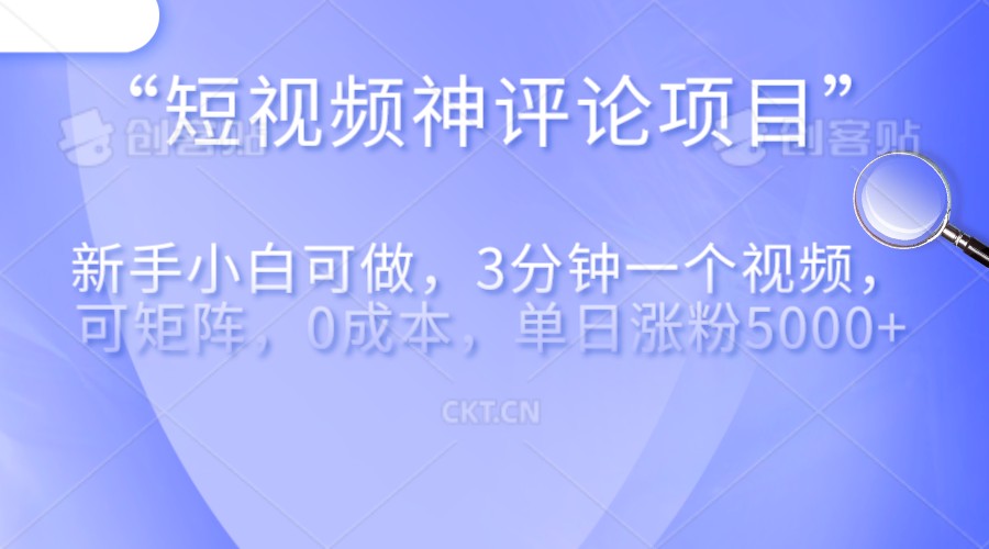 短视频神评论，一天收益500+，新手小白也可操作，长期项目，纯利润-千城资源网