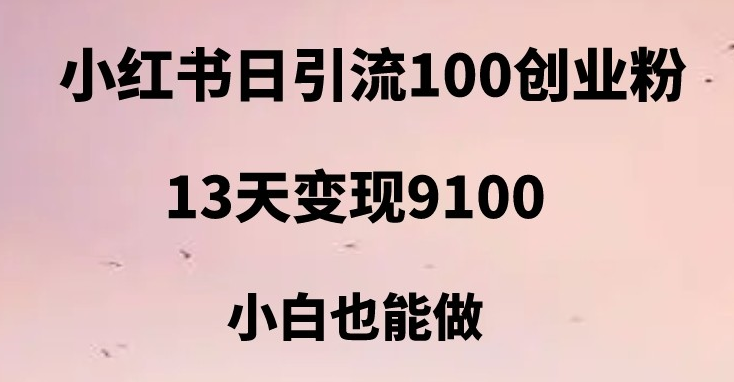 小红书日引流100+创业粉，13天变现9100，创业首选引流平台-千城资源网