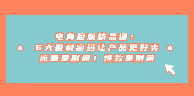电商盈利精品课：6大盈利 密码让产品更好卖，流量是刚需！爆款是刚需-千城资源网