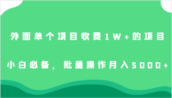 外面单个项目收费1W+的项目，小白必备，批量操作月入5000+-千城资源网