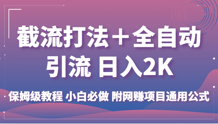 截流打法＋全自动引流 日入2K 保姆级教程 小白必做   附网赚项目通用公式-千城资源网