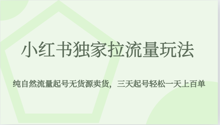 小红书独家拉流量玩法，纯自然流量起号无货源卖货，三天起号轻松一天上百单-千城资源网