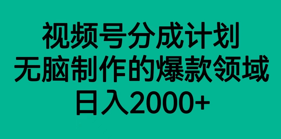 视频号分成计划，轻松无脑制作的爆款领域，日入2000+-千城资源网
