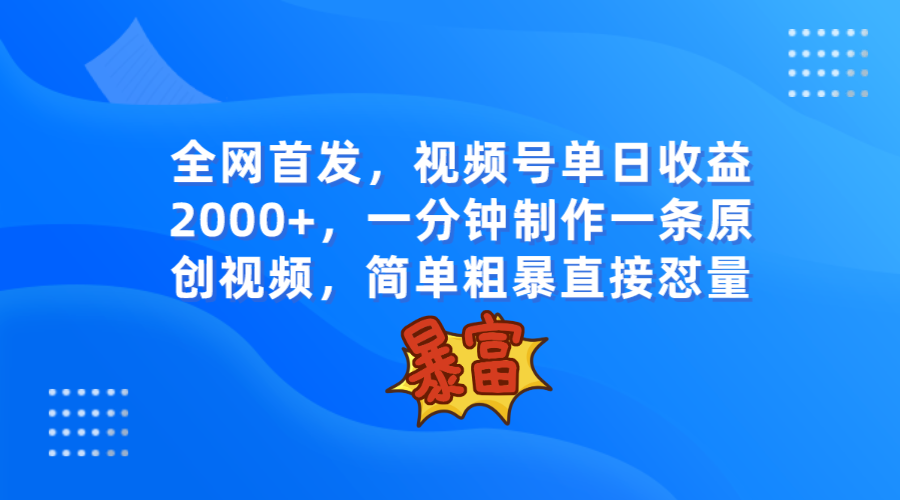 全网首发，视频号单日收益2000+，一分钟制作一条原创视频，简单粗暴-千城资源网