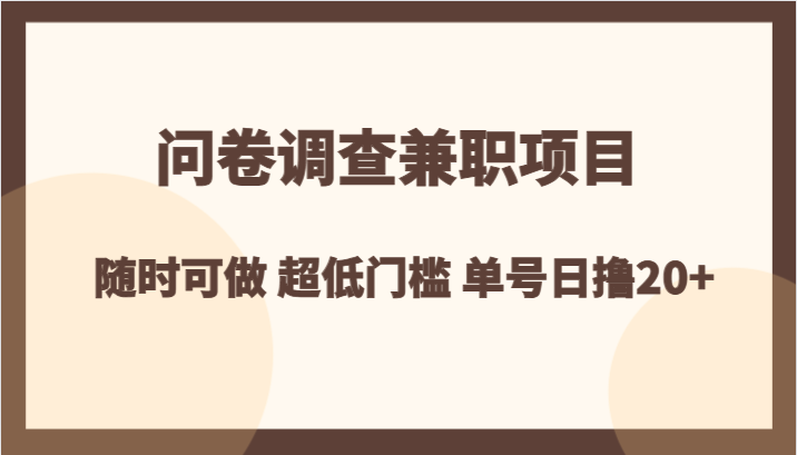 问卷调查兼职项目，随时可做 超低门槛 单号日撸20+-千城资源网