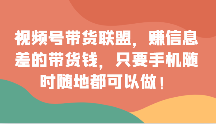 视频号带货联盟，赚信息差的带货钱，只需手机随时随地都可以做！-千城资源网