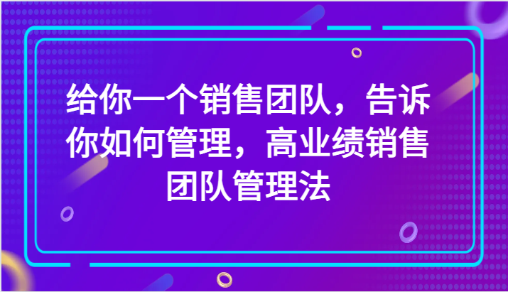 给你一个销售团队，告诉你如何管理，高业绩销售团队管理法（89节课）-千城资源网
