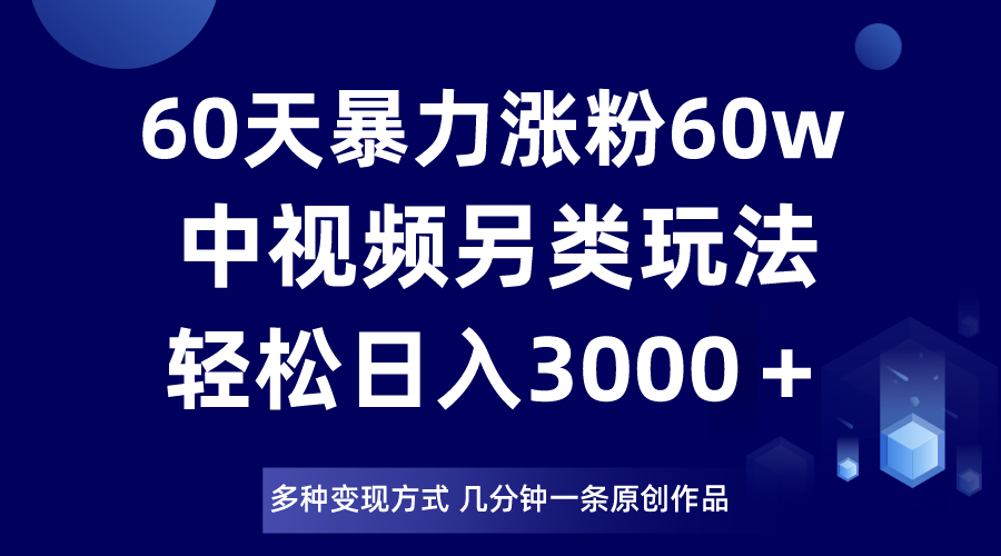 60天暴力涨粉60W，中视频另类玩法，日入3000＋，几分钟一条原创作品多种变现方式-千城资源网