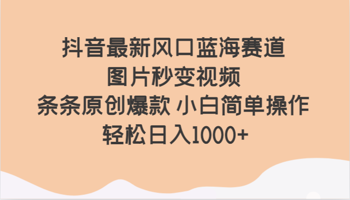 抖音最新风口蓝海赛道 图片秒变视频 条条原创爆款 小白简单操作 轻松日入1000+-千城资源网