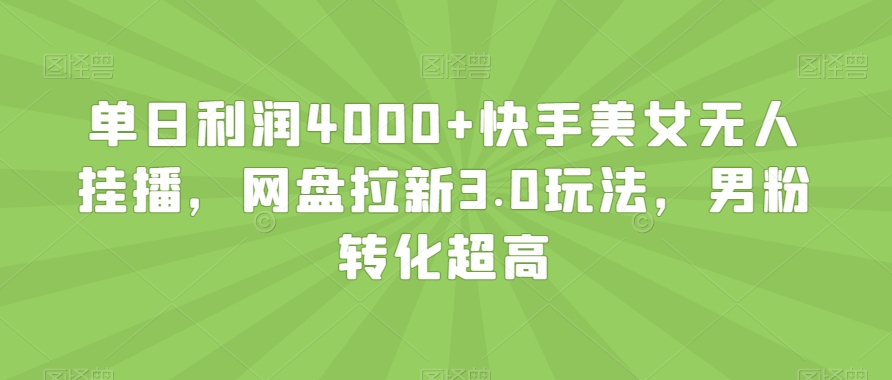 单日利润4000+快手美女无人挂播，网盘拉新3.0玩法，男粉转化超高【揭秘】-千城资源网