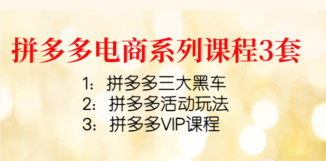 （4087期）拼多多电商系列课程3套：拼多多三大黑车+拼多多活动玩法+拼多多VIP课程-千城资源网
