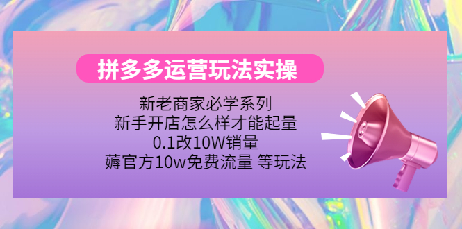 （4160期）拼多多运营玩法实操，0.1改10W销量，薅官方10w免费流量 等玩法！-千城资源网