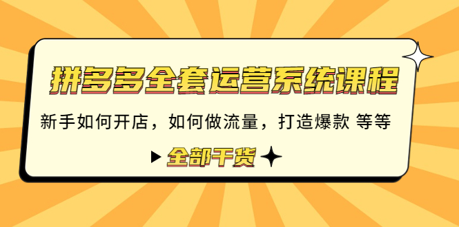 （4430期）拼多多全套运营系统课程：新手如何开店 如何做流量 打造爆款 等等 全部干货-千城资源网