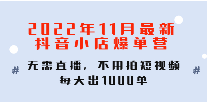 （4356期）2022年11月最新抖音小店爆单训练营：无需直播，不用拍短视频，每天出1000单-千城资源网