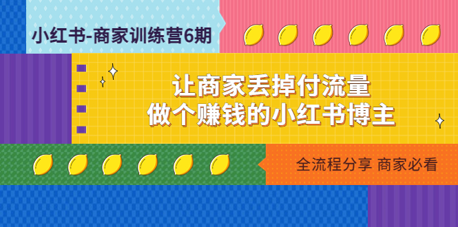 （4782期）小红书-商家训练营12期：让商家丢掉付流量，做个赚钱的小红书博主-千城资源网