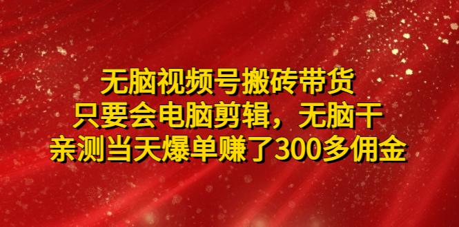 （4862期）无脑视频号搬砖带货，只要会电脑剪辑，无脑干，亲测当天爆单赚了300多佣金-千城资源网