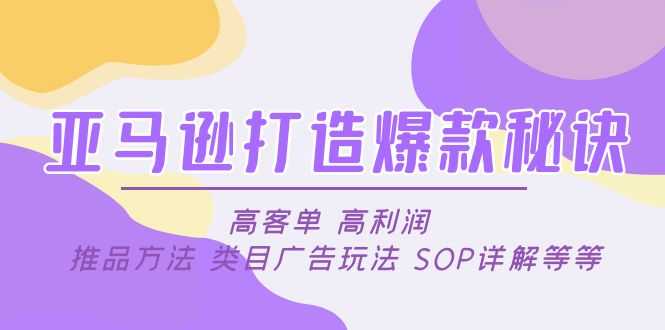 （4879期）亚马逊打造爆款秘诀：高客单 高利润 推品方法 类目广告玩法 SOP详解等等-千城资源网