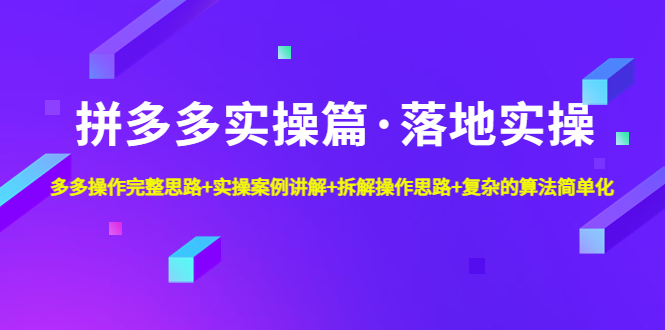 （4947期）拼多多实操篇·落地实操 完整思路+实操案例+拆解操作思路+复杂的算法简单化-千城资源网